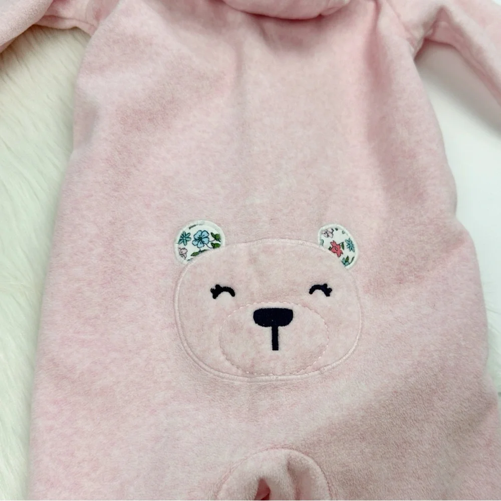 Carter's Girls Bear Fleece Hooded One Piece Coverall Jumpsuit Pink